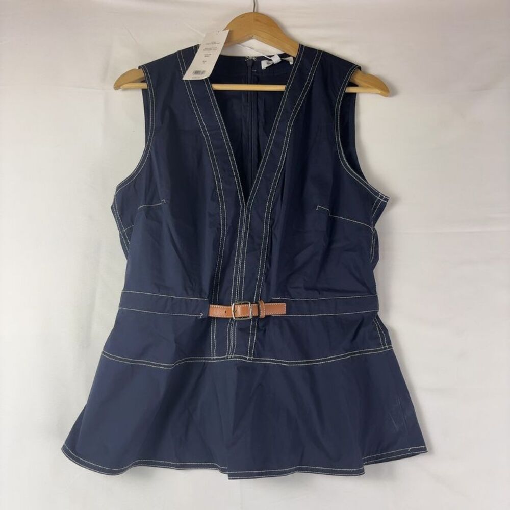 Veronica Beard Belted Sleeveless V-Neck Peplum Top